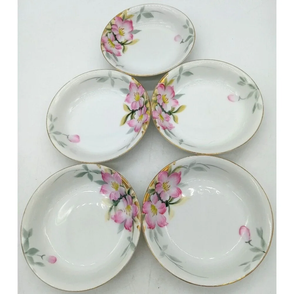 Vintage Noritake Set of 5 Hand Painted Azalea 5.25” Berry Fruit Dessert Bowls